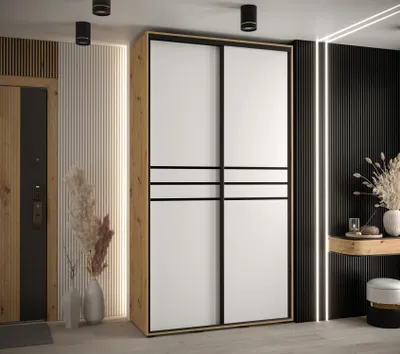 Produktbild von Kleiderschrank ASIRI 10 - 140/45 cm, Eiche handwerklich / weiß / schwarz