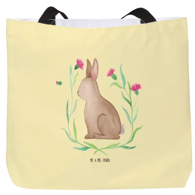 Produktbild von Mr. & Mrs. Panda Tote Bag Hase Sitzen - Gelb Pastell - Geschenk, Strandtasche, Ostern, Reisetasche, Tasche, Grüße, Kaninchen, Frohe, Laptoptasche, Osterhase, Liebe
