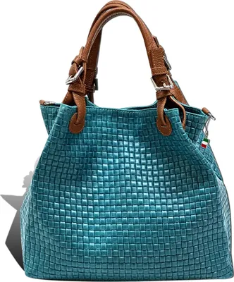 Image de Sac à main turquoise marron Florence sac tressé en relief cuir D2OTF164T