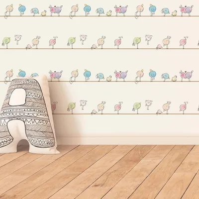 Produktbild von TADESSI Tapete Kinderzimmer M1-No.752 Vliestapete Bunt Weiß Vogeltapete Jungenzimmer Mädchenzimmer