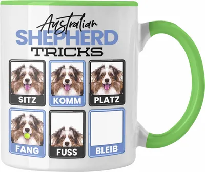 Produktbild von Trendation - Australian Shepherd Besitzer Tasse Geschenk Lustiger Spruch Geschenkidee Australian Shepherd Tricks Bleib (Grün)