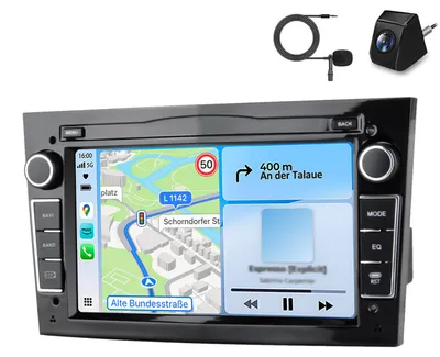 Obrázek produktu pro USB typu C s mikrofonem, 64 GB, Android, autorádio s CarPlay pro Opel Astra H, Corsa C, D, Meriva, Zafira B, GPS, Wi-Fi, DAB+, Android Auto, lesklá černá, 7 palců