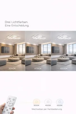 Image de Braytron : plafonnier LED design moderne, dimmable, 3CCT (3000–6500 K), avec télécommande, 65 W, rectangulaire, blanc