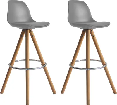 Image de Lot de 2 tabourets scandinaves TOBIAS gris avec coussin