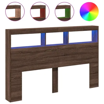 Image de vidaXL Tête de lit LED avec étagère, aspect chêne brun 160x17x102 cm