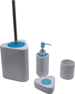 Produktbild von 4tlg Set Bad Accessoires WC Bürste Seifenspender Zahnputzbecher Seifenschale Olga