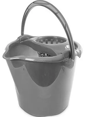 Produktbild von Hega Hogar Eimer - grau - mit Ausguss und Auswringer - 13,5 Liter - 32 x 30 cm