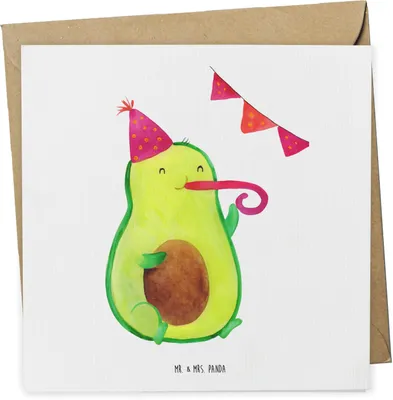 Produktbild von Mr. & Mrs. Panda Grußkarte Avocado Geburtstag - Weiß - Geschenk, Klappkarte, Überraschung, Party, Frucht, anlasskarte, faltkarte, doppelkarte, Feier, Glückwunschkarte