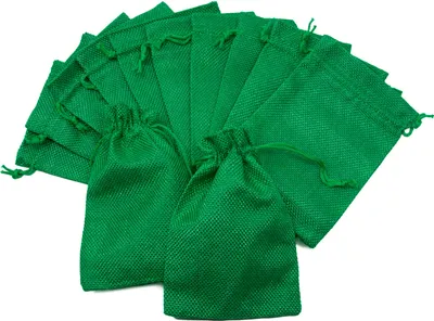 Produktbild von Oblique Unique 12 Beutel in Jute Optik mit Zugband Jute Säckchen Beutel Stoffbeutel für Geschenke als Deko Weihnachten grün