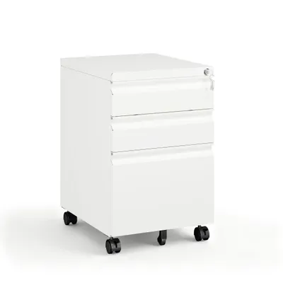 Produktbild von Yizosh Mobiler Aktenschrank mit Schloss, rollbarer Aktenschrank mit 3 Schubladen für das Homeoffice, weiß 62 x 50 x 39 cm