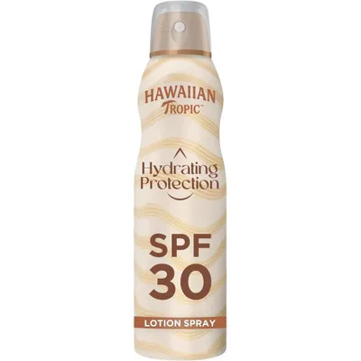 Immagine prodotto di Hawaiian Tropic Hydrating Protection Sunscreen, crema solare resistente all'acqua con SPF 30 protezione UVA + UVB, profumo tropicale, con burro di karité, 177 ml