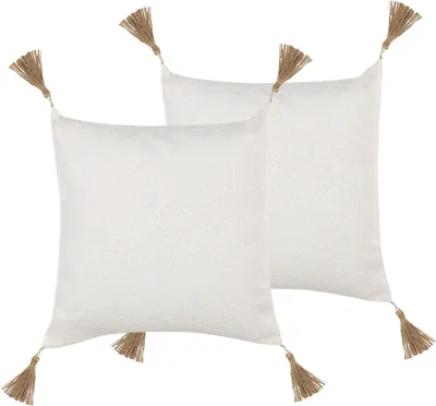 Zdjęcie produktu dla BELIANI Zestaw 2 poduszek białe koronkowe frędzle 45 x 45 cm z wypełnieniem ozdobne akcesoria salon sypialnia