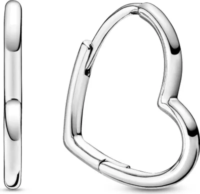 A pair of silver heart-shaped hoop earrings shown against a white background.