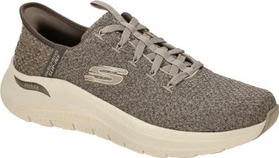 A single brown Skechers men's sneaker is shown from a side angle against a white background.