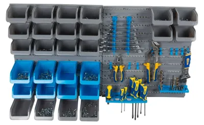 Produktbild von Kinzo Formwand 43 Teile: 2-teilige Platte, 28 Ablagefächer, 10 Haken, 3 Halter