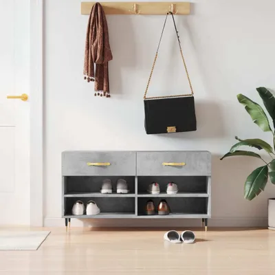 Produktbild von vidaXL Schuhbank Betongrau 102x35x55 cm Holzwerkstoff - Schuhbank - Schuhbänke - Sitzbank Mit Stauraum - Schuhregal