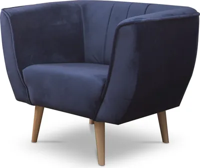 Obrázek produktu pro QLA Möbel Čalouněné křeslo, skandinávské relaxační křeslo s prošíváním v modré barvě, lounge křeslo, klubové křeslo s područkami a dřevěnými nohami, křeslo PAS
