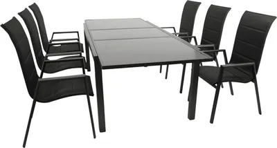 Produktbild von DEGAMO Garnitur TORINO 7-teilig, Alu + Glas + Kunstgewebe schwarz
