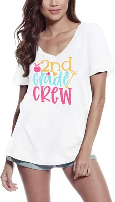 Produktbild von Damen Grafik T-Shirt V-Ausschnitt Mannschaft der 2 Klasse – 2nd Grade Crew – Öko-Verantwortlich Vintage Jahrgang Kurzarm Lustige Druck Geburtstag