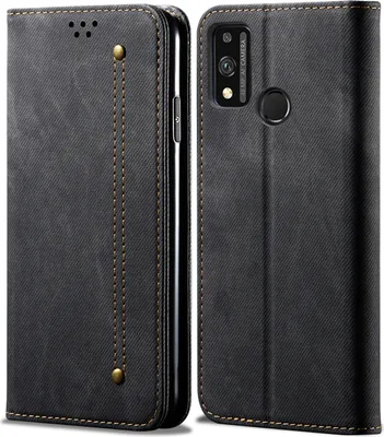 Produktbild von Huawei Honor 9X Lite Hülle, LaimTop Denim Leder Brieftasche Magnetverschluss Flip Bookstyle Schutzhülle mit Standfunktion für Huawei Honor 9X Lite Schwarz