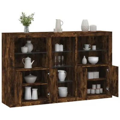 Image de vidaXL Sideboard avec lampes LED chêne fumé 162x37x100 cm