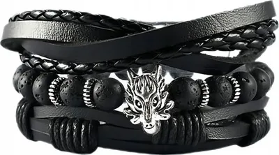 Image de MEN'S ECOSCRA LEATHER SET SET 3pcs BLACK WILK Vintage bracelet