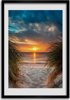 Produktbild von Bild - Bilderrahmen - Foto - 70 cm x 100 cm - MDF - Rahmen - Wandkunst - Sonnenuntergang Meer