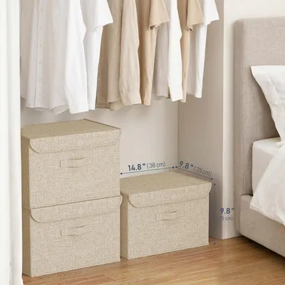 Imagen del producto de Cajas de almacenamiento, 2 unidades. Cajas de almacenamiento con tapa, plegables y con asa. Cestas de almacenamiento de tela. Cajas de almacenamiento