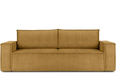 Obrázok produktu pre Rozkladacia pohovka Konsimo s funkciou spania s kontajnerom na lôžkoviny s podrúčkami "NAPI", žltá, manšestrová látka, Loft, 244x89x101 cm