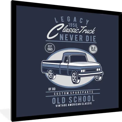 Produktbild von MuchoWow® MuchoWow® Gerahmtes Poster Auto - Blau - Retro - Zeichnung 40x40 cm - Poster mit zchwarzem Bilderrahmen - Mit Rahmen - Wanddekoration Schlafzimmer
