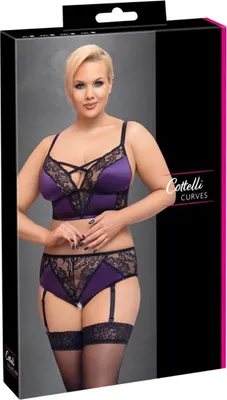 Zdjęcie produktu dla Cottelli Curves komplet satynowo-koronkowy stanik i majtki z podwiązką 4XL