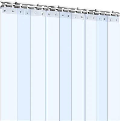 Productafbeelding van Transparante PVC-strip gordijn, 2,1 meter hoog x 0,9 meter breed x 2 mm dik, 6 stuks. Thermisch isolerende plastic deurstrips voor koelruimtes, vriezers, garages en magazijnen
