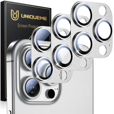 Immagine prodotto di Custodie protettive per fotocamera di iPhone 15 Pro/15 Pro Max [3 pezzi], finitura opaca argento, antigraffio, durezza 9H