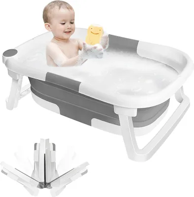 Produktbild von Baby Badewanne faltbare Babybadewanne Rutschfeste Badebecken Badebecken für Neugeborene 63x43x20cm Grau