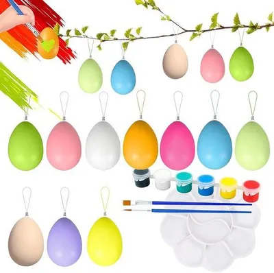 Image de Œufs de Pâques à suspendre, lot de 20, décoration à faire soi-même, 6 couleurs