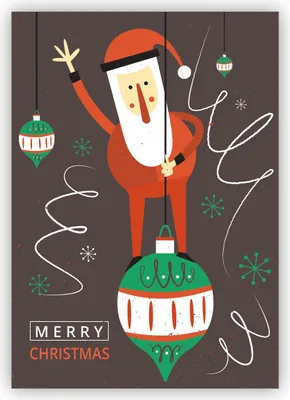 Produktbild von Schöne Retro Weihnachtskarte mit Santa auf Weihnachtskugel auf braun: Merry Christmas