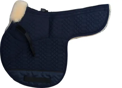 Produktbild von Engel Reitsport Satteldecke SADEK1AP Lammfell & Baumwollsteppstoff, Fell in Sattellage, Fellkranz vorne, Korrektur Aufpolstertaschen außen Marine/Med. VSS (Vielseitigkeit/Springen)