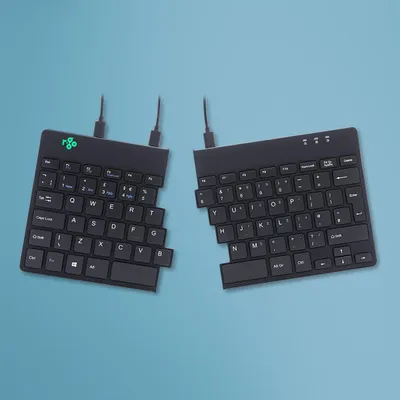 Zdjęcie produktu dla R-Go Tools Ergonomiczna klawiatura R-Go Split Break v2 z oprogramowaniem break, QWERTY_UK, przewodowa, czarna, Mini, Przewodowa, USB, Przełącznik nożycowy, QWERTY, Czarny