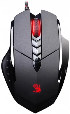 A top-down view of a gaming mouse.