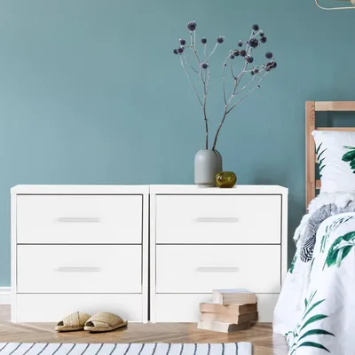 Image de Ensemble de 2 tables de chevet avec 2 tiroirs, blanches