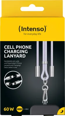 Image de Intenso USB-C Charging Lanyard - Câble pour collier de téléphone, charge rapide 60W, longueur réglable, 1,65 m en nylon, USB-C à USB-C, violet