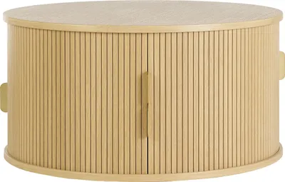 Produktbild von Miliboo - Runder Couchtisch in heller Eichenholzoptik mit 2 Schiebetüren D80 cm EPIC