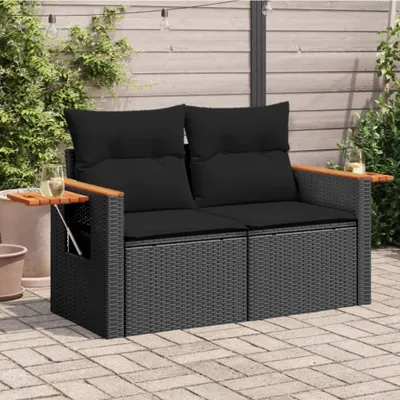 Produktbild von CLORIS Gartensofa mit Kissen 2-Sitzer - Schwarz Poly Rattan - Gartensofas LL0000255836