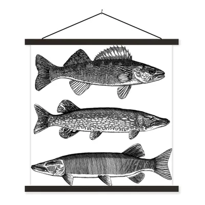 Produktbild von MuchoWow® Textilposter Eine Illustration von drei Fischen 40x40 cm mit schwarzem Rahmen - Fotos