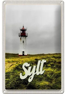 Produktbild von Blechschild Reise 20x30cm Sylt Strand Leuchtturm Wiese