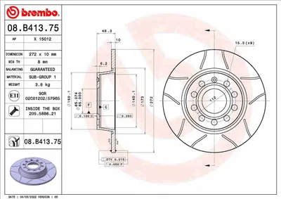 Zdjęcie produktu dla Tarcza hamulcowa BREMBO 08.B413.75