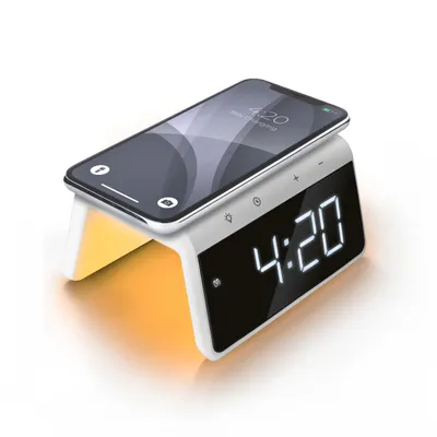 Image de Caliber Jupiter Réveil numérique avec chargeur sans fil - Réveil - Veilleuse - Chargeur Qi - Blanc (HCG019QI-WA)