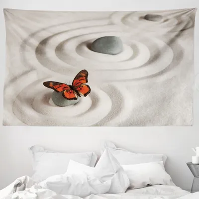 Produktbild von ABAKUHAUS Schmetterling Wandteppich, Rock Serenity aus Weiches Mikrofaser Stoff Waschbar ohne Verblassen Digitaldruck, 230 x 140 cm, Orange Beige