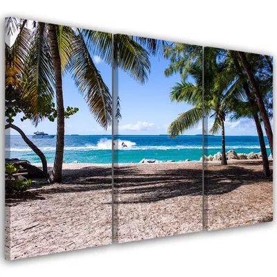 Produktbild von Triptychon auf leinwand landschaften - blau 120x80 cm Feeby blau wandbild bereit zum aufhängen