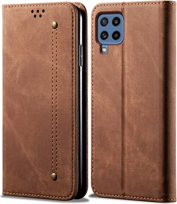 Image de Galaxy A22 4G Case, étui portefeuille en cuir avec fermeture magnétique et support pour Samsung Galaxy M22 / M32 / A22 4G Marron